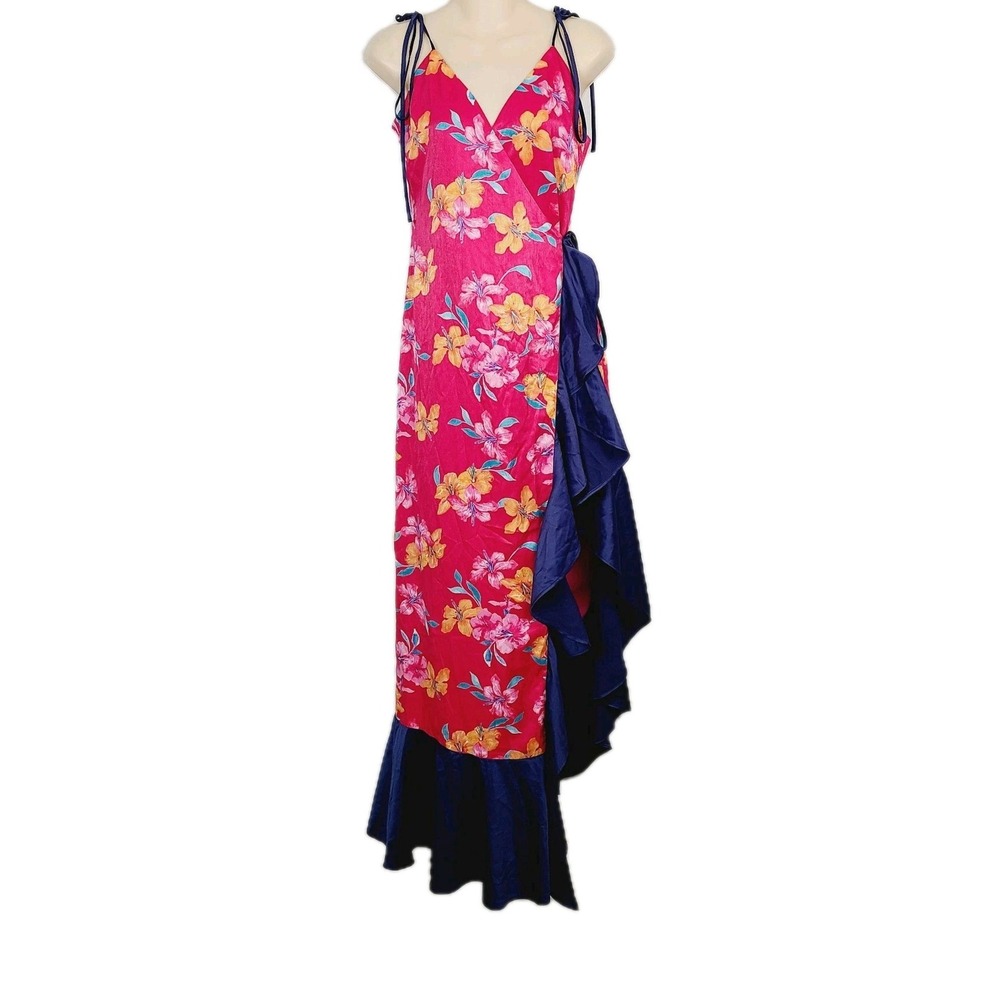 Lovers +‎ Friends Burton Maxi Wrap Dress Pink Floral Tropical Ruffle Sleeveless